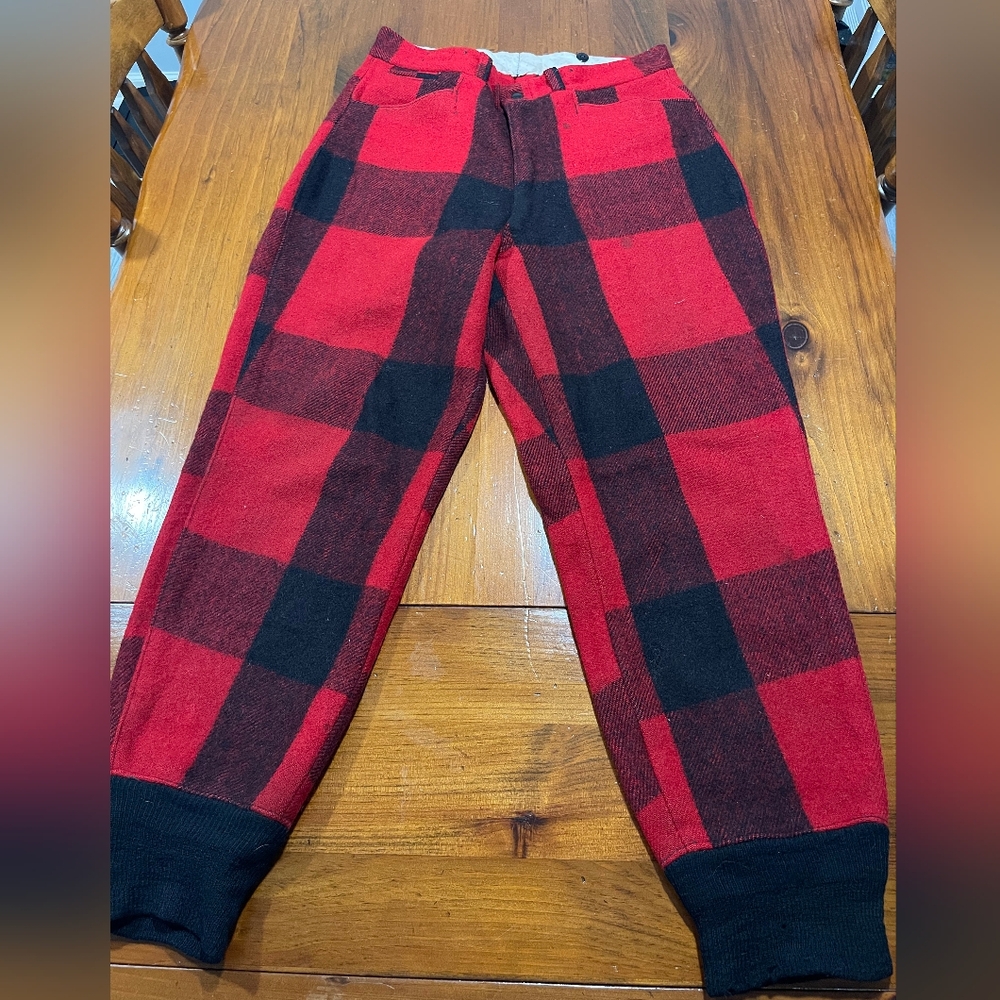Soo Woolen Mills Vintage Red Buffalo Plaid Thick Wool‎ Barn Chore Jogger Pants